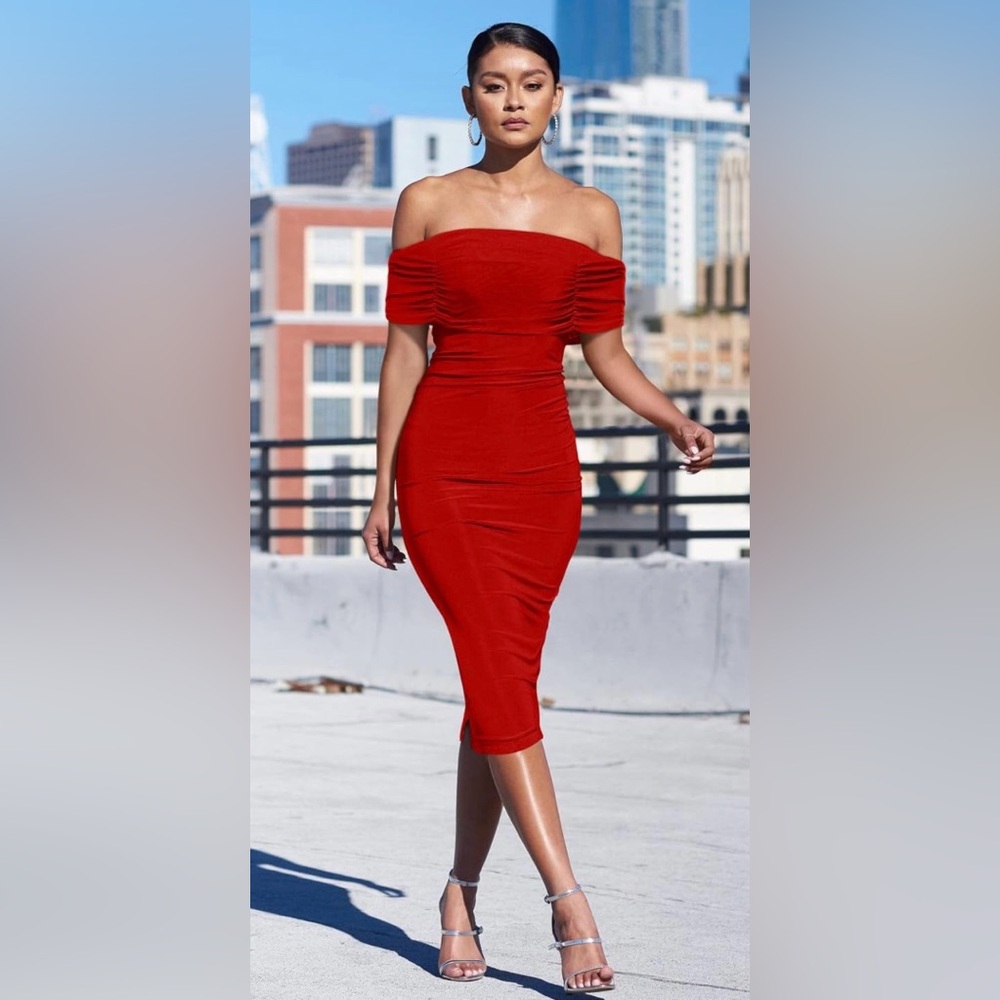 Off the Shoulder Red Bodycon Dress